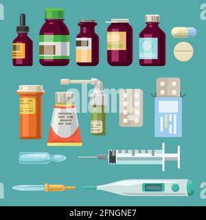 medicine big set simple style on blue Stock Vector