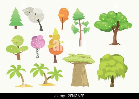various trees isolated simple style in set Stock Vector