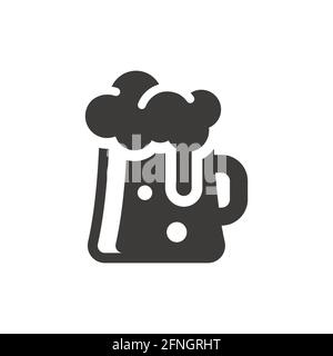 Beer glass black vector icon. Tankard mug symbol. Stock Vector