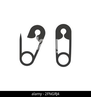 Open and closed safety pin icon. Black vector symbol. Stock Vector