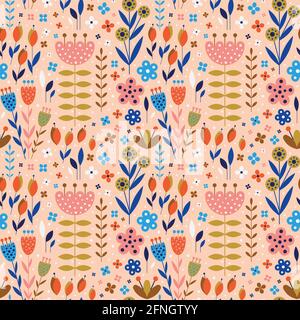 Abstract Flowers and Plants Botanical Flat Pattern Stock Vector