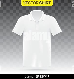 White polo shirt vector mockup, isolated on a transparent background. Stock Vector