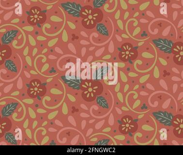Pansies flower on red background. Seamless pattern. Vector floral bright pattern for wrapping paper, fabric, cloth, cover. Vector illustration Stock Vector