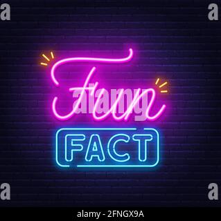 Fun Fact neon sign on brick wall background . Stock Vector