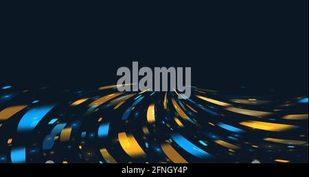 Blue and yellow flares of light forming abstract composition of blured particles moving on high speed, star track path Stock Vector