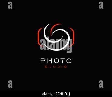 Camera Abstract vector logo template, minimal design logotype concept for digital art studio, photo studio, photographer and photo editor app Stock Vector