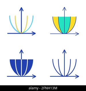 Parabola curve icon set in flat and line style. Math function graph symbol. Vector illustration. Stock Vector