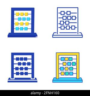 Abacus icon set in flat and line style. Counting and educational symbol. Vector illustration. Stock Vector