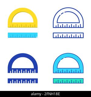Protractor and ruler icon set in flat and line style. Vector illustration. Stock Vector