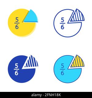 Fraction pie diagram set in flat and line style. Circle with divided slice. Math vector illustration. Stock Vector