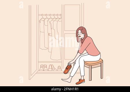 Fashion and fitting new shoes concept Stock Vector