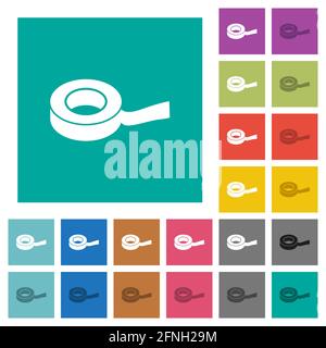 Insulating tape multi colored flat icons on plain square backgrounds. Included white and darker icon variations for hover or active effects. Stock Vector