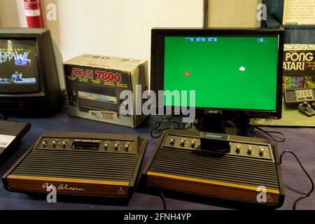 ROME, ITALY - APRIL 27, 2019: Pong, a table tennis–themed arcade video game, featuring simple two-dimensional graphics, manufactured by Atari and orig Stock Photo