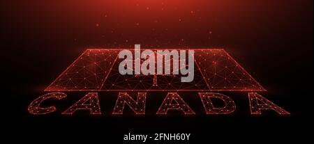 Polygonal vector illustration of a map of Canada. Abstract banner or template made of dots and lines on a dark red background. Stock Vector