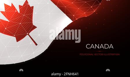 Polygonal vector illustration of a waving flag of Canada. Abstract banner or digital design template. Stock Vector