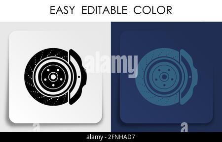 car brake disc icon on paper square sticker with shadow. Brake pads, car parts. Car maintenance in workshop. Vector Stock Vector