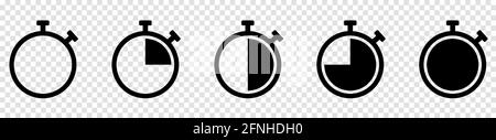 Set of timer or stopwatch icons. Symbol timer isolated on transparent background Stock Vector