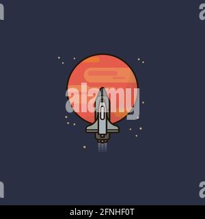 Spaceship approaching planet Mars vector illustration for Red Planet Day on November 28 Stock Vector