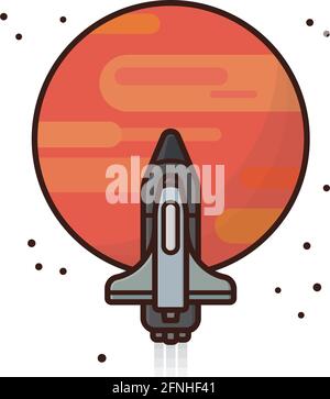 Spaceship approaching planet Mars isolated vector illustration for Red Planet Day on November 28 Stock Vector