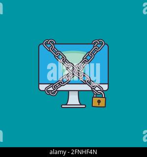 Computer in chains vector illustration for Computer Security Day onn November 30 Stock Vector