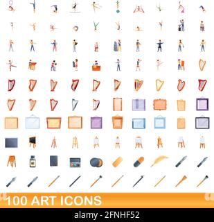 100 art icons set. Cartoon illustration of 100 art icons vector set isolated on white background Stock Vector