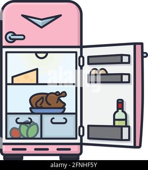 Open retro refrigerator isolated vector illustration for Throw Out Your Leftovers Day on November 29 Stock Vector