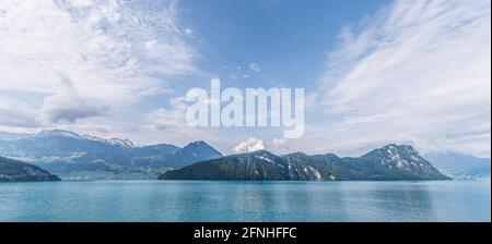 Magnificent panorama. Lake Lucerne and the Alps Mountains in Switzerland. Canton Nidwalden and Lucerne. Stock Photo