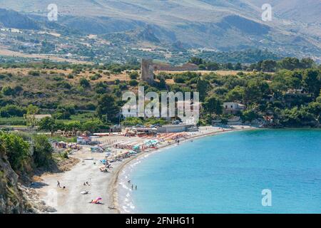 Scopello, Trapani, Sicily, Italy. View over Guidaloca Beach and the turquoise waters of the Gulf of Castellammare. Stock Photo