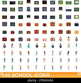 100 school icons set. Cartoon illustration of 100 school icons vector set isolated on white background Stock Vector