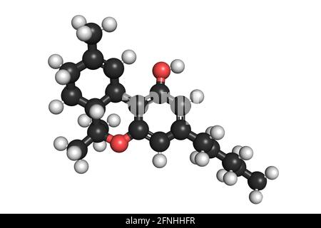 THC Tetrahydrocannabinol cannabinoid drug molecule 3D render chemical structure Stock Photo