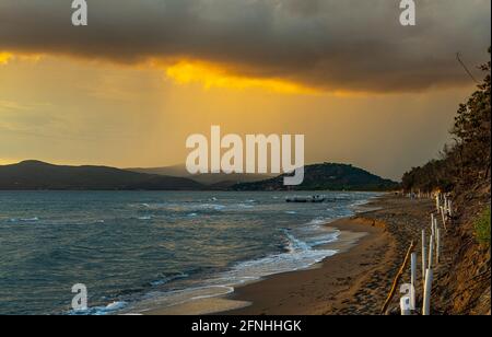 Sunset on the Tyrrhenian sea at Albinia in the Argentario. Albinia, Grosseto, Tuscany, Italy. Europe Stock Photo