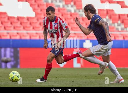 Angel Correa (Atletico de Madrid) in action during the La Liga match round 36 between Atletico Madrid and CA Osasuna at Wanda Metropolitano Stadium.Sporting stadiums around Spain remain under strict restrictions due to the Coronavirus Pandemic as Government social distancing laws prohibit fans inside venues resulting in games being played behind closed doors. Final score; Atletico Madrid 2:1 CA Osasuna. (Photo by Manu Reino / SOPA Images/Sipa USA) Stock Photo