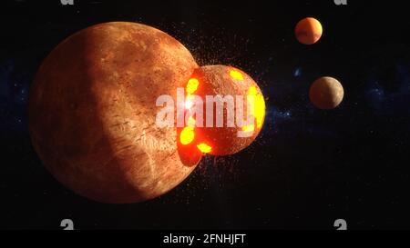 3d rendering. Meteorite crashing against planet Stock Photo