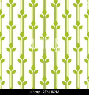 Seamless floral pattern. Green leaves texture on white background. Flat wheat silhouette simple ornament. Nature eco background. Stock Vector