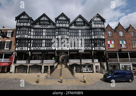 The entrance to the Rows, Grosvenor shopping centre in Chester, UK. Stock Photo