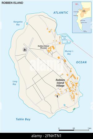 Map of Robben Island Former Prison, Cape Town, South Africa Stock Vector