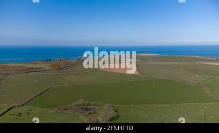 Aerial view of Pwllderi, Pembrokeshire,Wales,UK Stock Photo