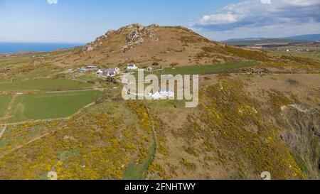 Aerial view of Pwllderi Youth Hostel, Pembrokeshire,Wales,UK Stock Photo