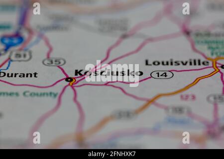 Kosciusko Mississippi USA shown on a Geography map or road map Stock Photo