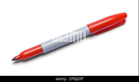 Open Red Marker With Cap Cut Out. Stock Photo
