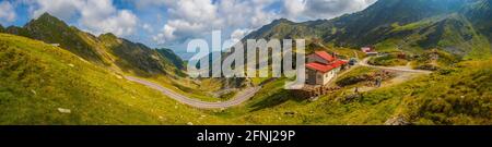 Impressive panorama view of famous Transfagarasan road, Fagaras Mountains, Sibiu County, Romania Stock Photo