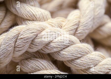 Pile of Twisted Hemp Rope Close Up. Stock Photo