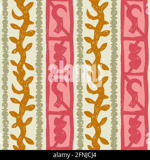 Light milk white, pink, silver and gold plant shape primitive african seamless pattern Stock Vector