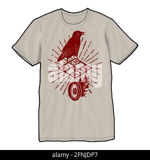 born to ride motorcycle print. biker print on t shirt mock up. raven sign. Stock Vector