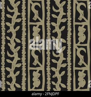 African brush plant cloth - dark hand made textile tribal seamless vector pattern Stock Vector