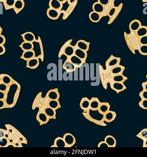 White brass knuckles on dark blue background - vintage seamless pattern Stock Vector