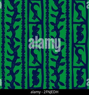 African primitive plant shaped green tribal pattern Stock Vector