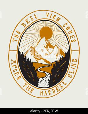 The best view comes after the hardest climb - vintage ice covered mountain peak climbing typography silk-screen t-shirt design Stock Vector