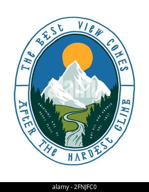 Best view comes after the hardest climb - mountain peak hiking typography badge Stock Vector