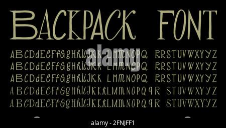 Backpack font - set of letters with multiple alterations - serif, sans-serif, glyphic and slab-serif styles Stock Vector